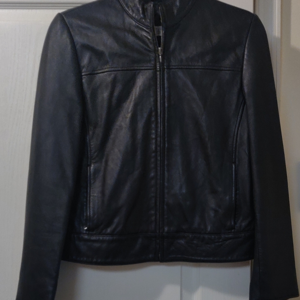 Women's black leather jacket